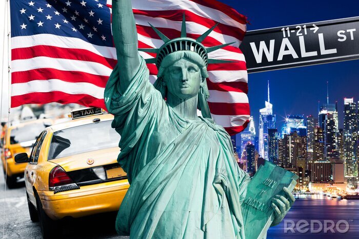 Fototapete New Yorker Taxi und die Freiheitsstatue