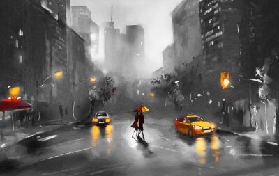 Fototapete New Yorker Taxis in einer regnerischen Nacht