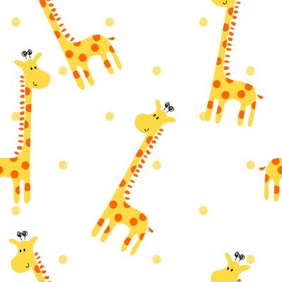 Niedliche Giraffen und geometrische Tupfen auf weißem Hintergrund