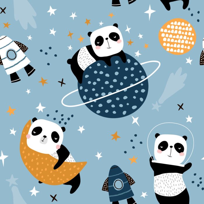 Fototapete Niedliche Pandas im Weltraum