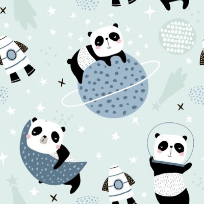 Niedliche Pandas im Weltraum für Kinder