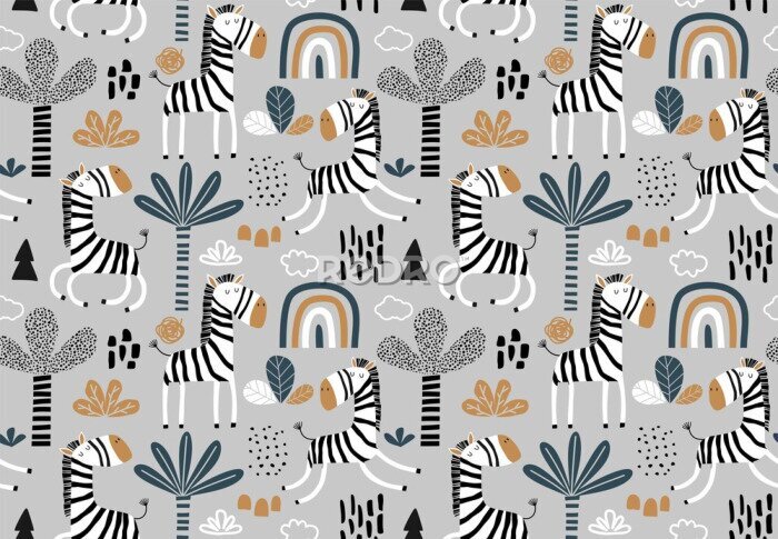 Fototapete Niedliche Zebras im skandinavischen Stil