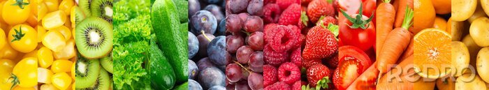Fototapete Obst und Gemüse Streifen nach Farben geordnet