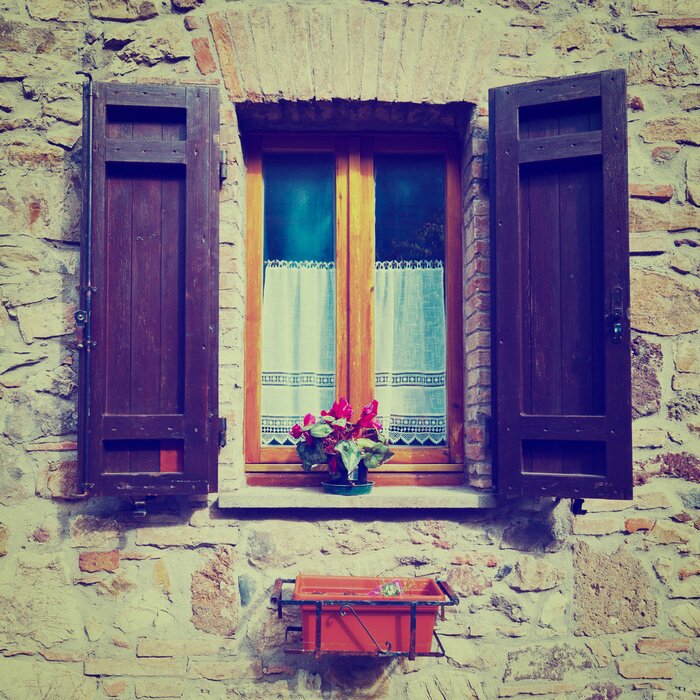 Fototapete Offenes fenster mit fensterläden