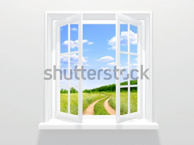 Fototapete Offenes Fenster und alte Straße