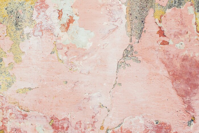 Fototapete Old colored cracked wall. Grunge wall texture for design. Colored cracked background. Old paint texture is chipping and cracked fall destruction. Background of old pink painted wall.
