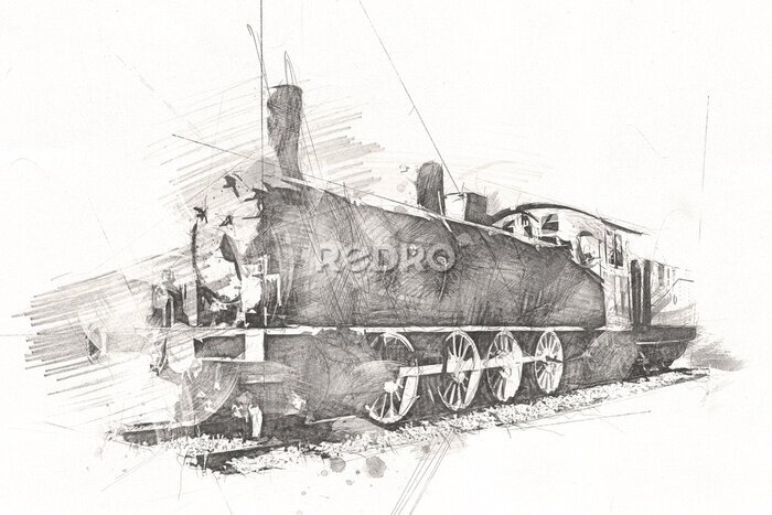 Fototapete old steam locomotive engine retro vintage