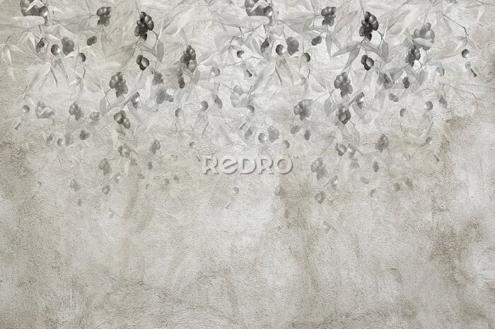 Fototapete Olivenbaum auf strukturiertem grauem Hintergrund