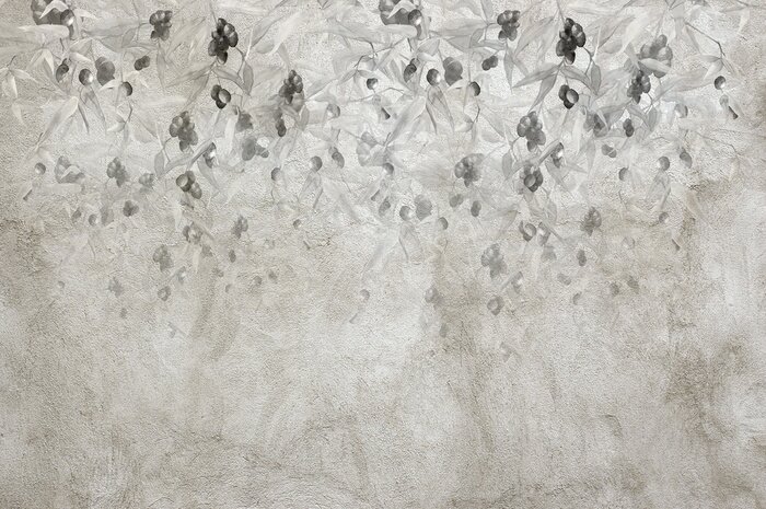 Fototapete Olivenbaum auf strukturiertem grauem Hintergrund