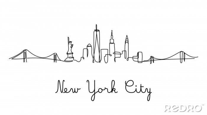 Fototapete One line style New York City skyline. Simple modern minimaistic style vector.