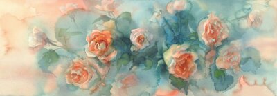 Fototapete Orange roses colorful background watercolor