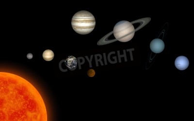 Fototapete Orange Sonne im Sonnensystem im Weltall