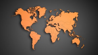 Fototapete Orangefarbene Weltkarte auf dunklem Hintergrund