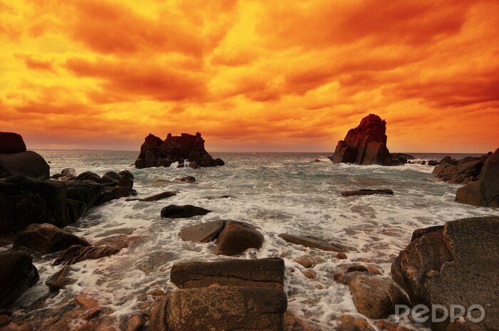 Fototapete Orangefarbener Himmel am Meer
