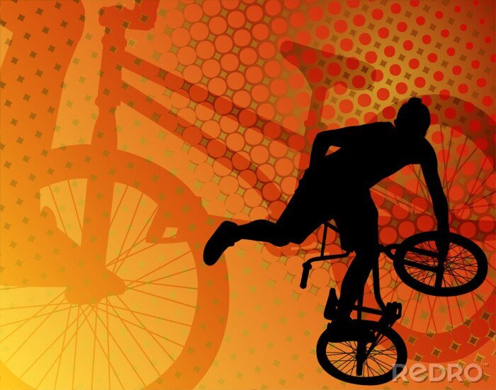 Fototapete Orangefarbener Hintergrund mit einem Radfahrer
