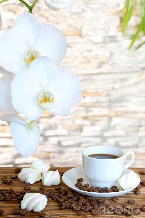 Fototapete Orchidee Kaffee und Süßigkeiten