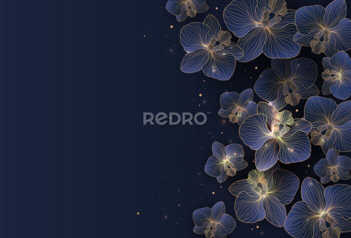 Fototapete Orchideen auf marineblauem Hintergrund