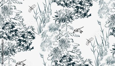 Fototapete Orientalische Wiese mit Chrysanthemen