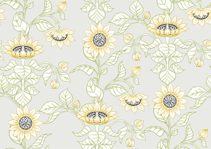 Fototapete Ornament mit Sonnenblumen