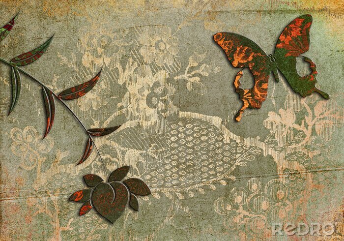 Fototapete Ornamentale Abstraktion mit einem Schmetterling