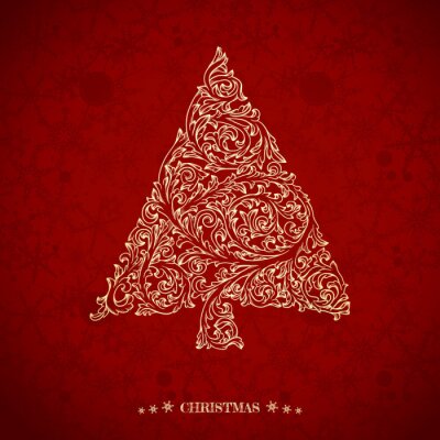 Ornamentaler Weihnachtsbaum auf rotem Hintergrund