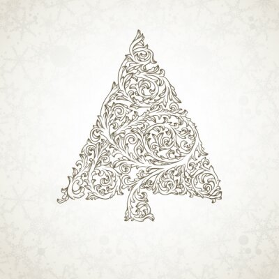 Ornamentaler Weihnachtsbaum grauer Hintergrund