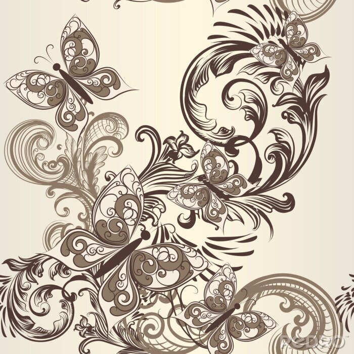 Fototapete Ornamentmuster mit Schmetterlingen