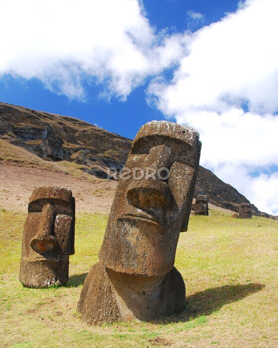 Fototapete Osterinsel Moai bei Rano Raraku Steinbruch