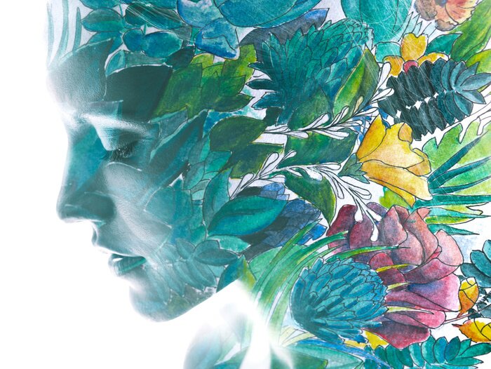 Fototapete Paintography. Portrait of a woman combined with a painting