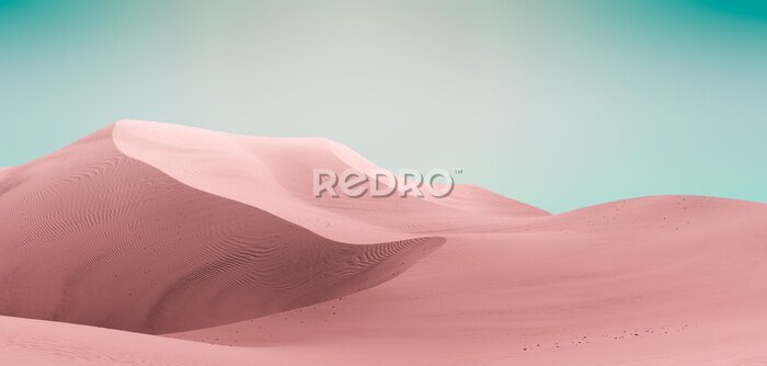 Fototapete Pale pink dunes and dark teal sky. Desert dunes landscape with contrast skies. Minimal abstract background. 3d rendering