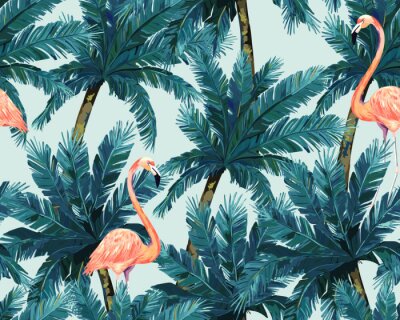 Fototapete Palmen und Flamingos