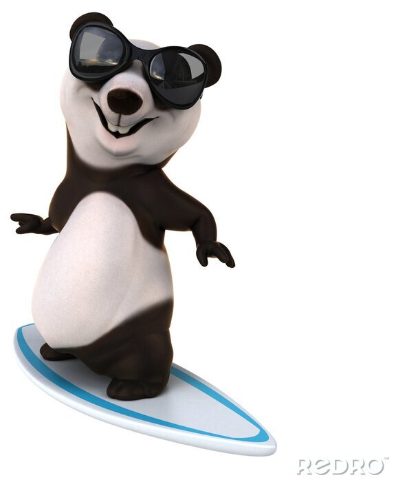 Fototapete Panda 3D auf einem Surfbrett