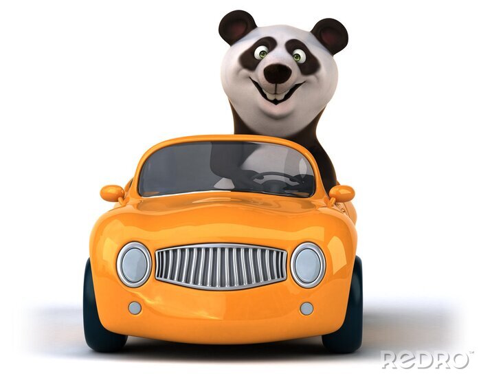 Fototapete Panda 3d in einem gelben Auto