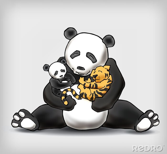 Fototapete Panda mit kindern