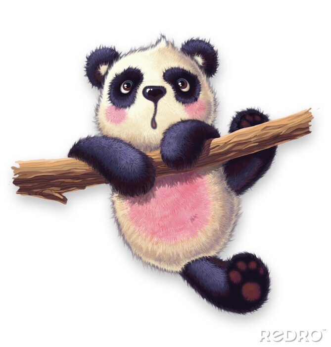Fototapete Pandabär hält sich an einem Ast fest