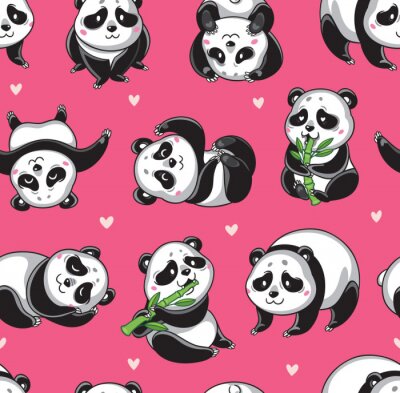 Pandas mit Bambus auf rosa Hintergrund