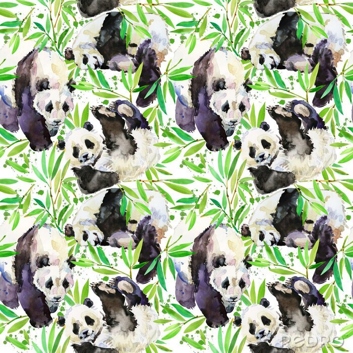 Fototapete Pandas vor dem Hintergrund der grünen Blätter