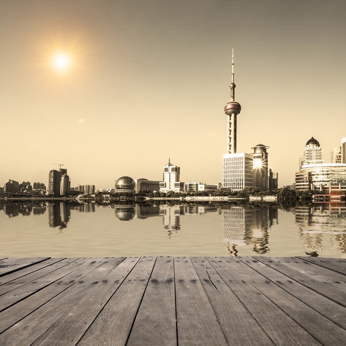 Fototapete Panorama der modernen Stadt in Sepia