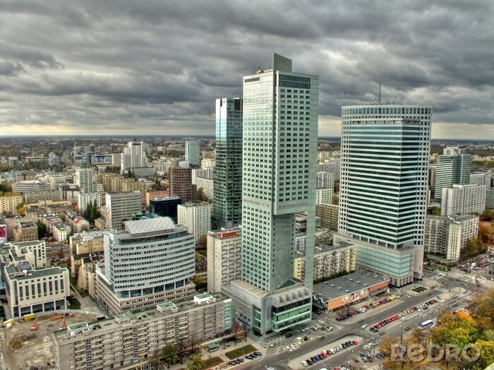 Fototapete Panorama der Wolkenkratzer in Warschau
