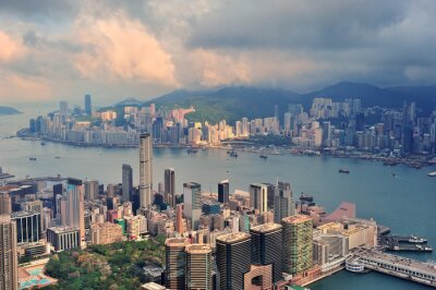 Fototapete Panorama des regnerischen Hongkongs