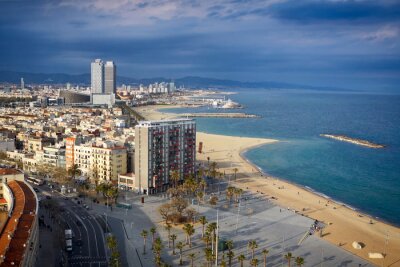 Fototapete Panorama des Strandes in Barcelona