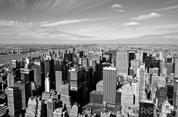 Fototapete Panorama mit Wolkenkratzern in Schwarz und Weiß