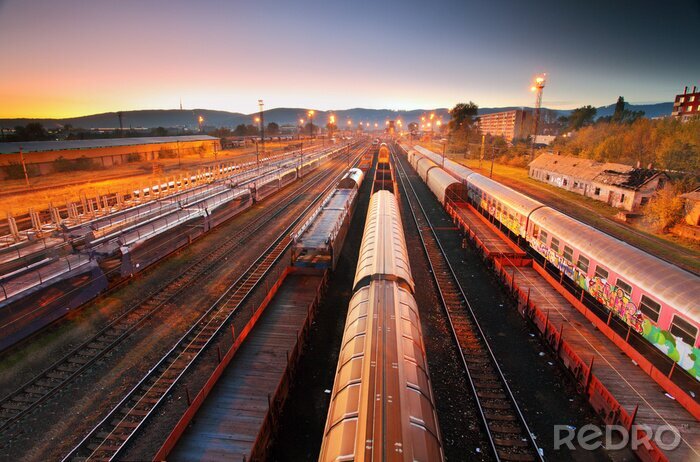 Fototapete Panorama mit Zügen 3D