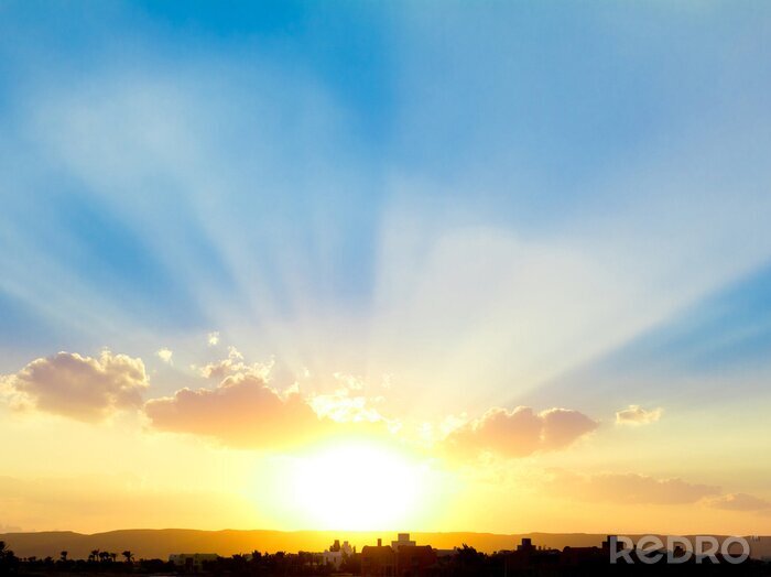 Fototapete Panorama vom Sonnenaufgang und Himmel