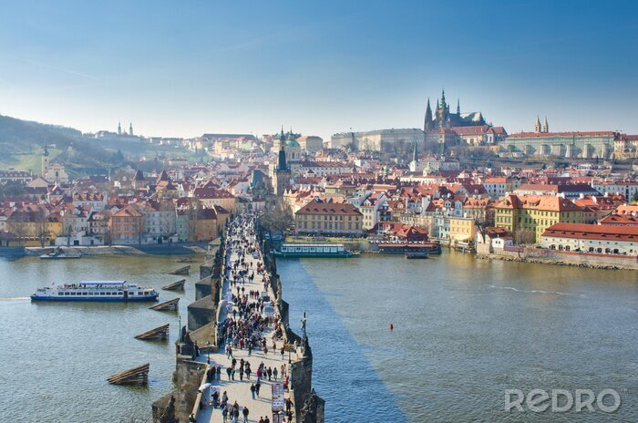 Fototapete Panorama von Brücke in Prag