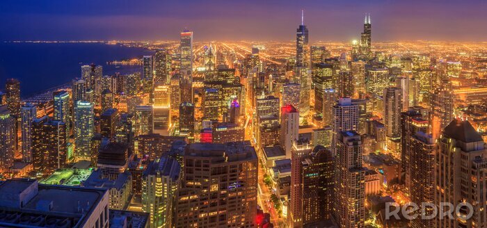 Fototapete Panorama von Chicago bei Nacht