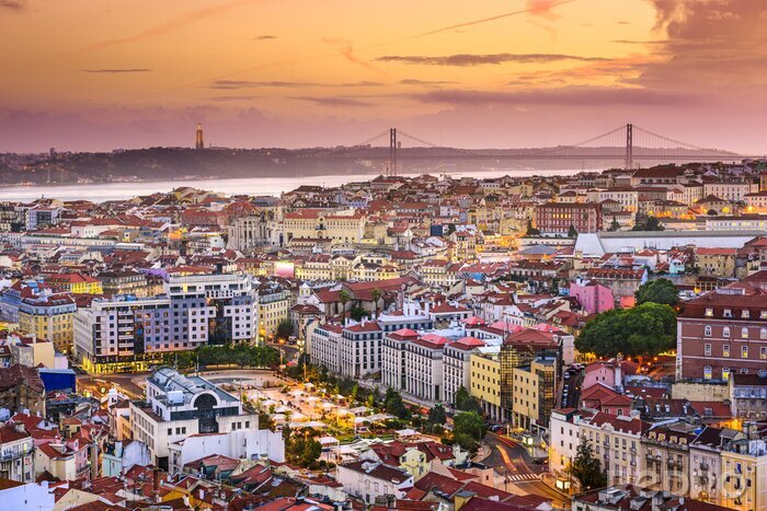 Fototapete Panorama von Lissabon mit Brücke