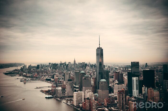 Fototapete Panorama von Manhattan in Grautönen