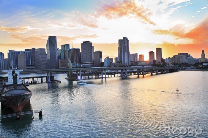 Fototapete Panorama von Miami bei Sonnenuntergang