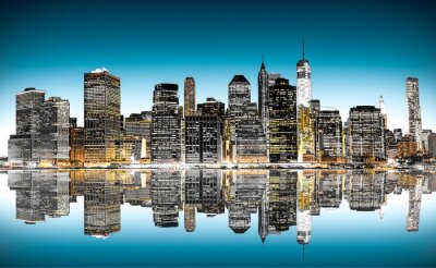 Fototapete Panorama von New York City mit Wasserspiegelung